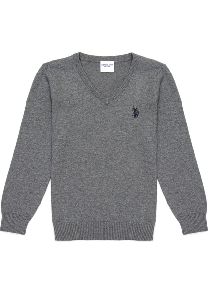 Erkek Çocuk Gri Melanj Basic Triko Kazak