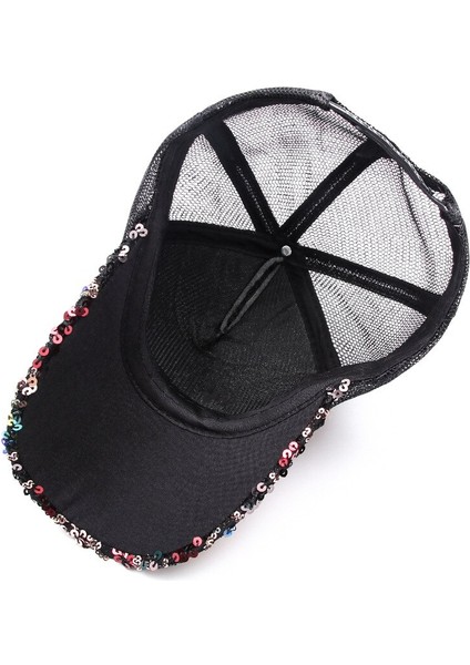 Siyah Gökkuşağı Sequins Beyzbol Şapkası Kadınlar Içın Yaz Pamuk Şapka Kızlar Snapback Hip Hop Şapka Gorras Casquette Bones Kız Parti Şapkası (Yurt Dışından)