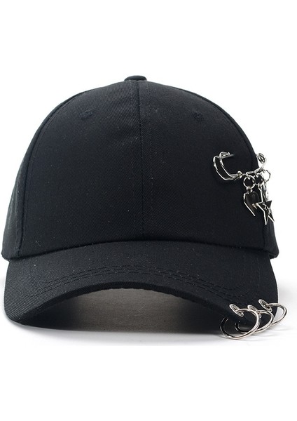 Siyah Hip Hop Erkek Kadın Beyzbol Şapkası Kalp Yıldız Metal Pin Snapback Şapka Yüzükler ile Erkek Harajuku Kore Rahat Vizör Eş Şapkaları Kadın (Yurt Dışından) indirimleri
