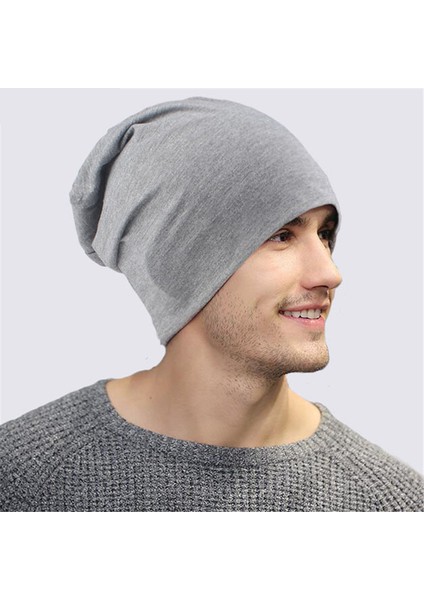 Gri Kadın Güz Ince Pamuklu Erkekler Skullies Beanies Bahar Bere Şapka Kadınlar Içın Katı Şapkalar (Yurt Dışından)