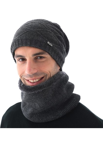 Gri Kış Skullies Şapka Kasketleri Yün Örme Şapka Eşarp Astarlı Erkek Gorras Bonnet Kışlık Şapkalar Erkekler Içın Bere (Yurt Dışından) modelleri