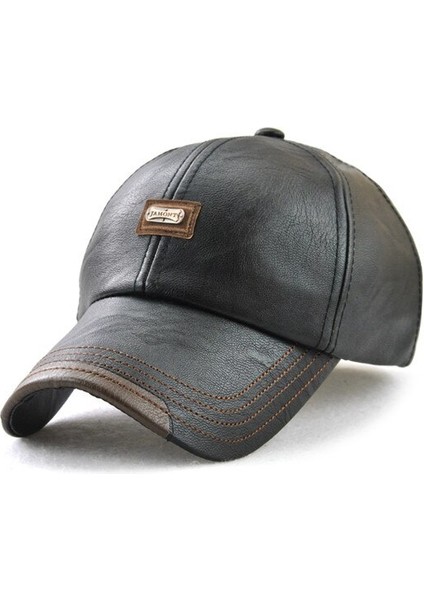 Siyah Moda Faux Deri Kap Güz Kış Şapka Erkekler Kadınlar Içın Rahat Snapback Beyzbol Şapkası Şapka (Yurt Dışından)