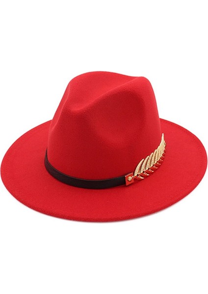 Kırmızı Bayanlar Yün Fedora Sıcak Caz Şapka Chapeau Femme Feutre Panaman Kap Keçe Kadın Fedora Şapkalar Inciler Kemer ile Vintage Fötr Kapaklar (Yurt Dışından)