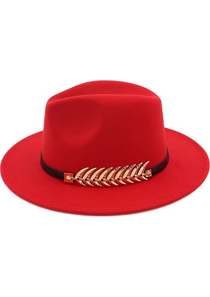 Kırmızı Bayanlar Yün Fedora Sıcak Caz Şapka Chapeau Femme Feutre Panaman Kap Keçe Kadın Fedora Şapkalar Inciler Kemer ile Vintage Fötr Kapaklar (Yurt Dışından) fiyatları