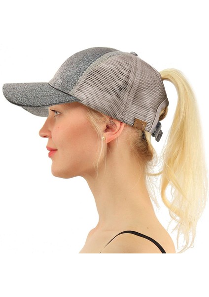 Gri Düz Renk Glitter At Kuyruğu Beyzbol Şapkası Kadın Yaz Doğa Sporları Örgü Ince Parlak Snapback Şapka Dağınık Topuz Hip Hop Eş Şapkaları (Yurt Dışından) fiyatları