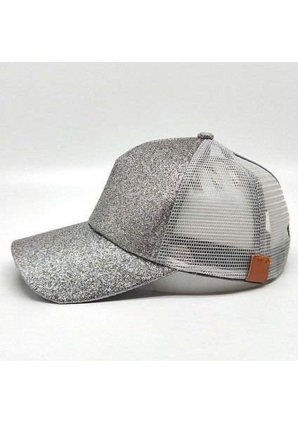 Gri Düz Renk Glitter At Kuyruğu Beyzbol Şapkası Kadın Yaz Doğa Sporları Örgü Ince Parlak Snapback Şapka Dağınık Topuz Hip Hop Eş Şapkaları (Yurt Dışından) indirimleri