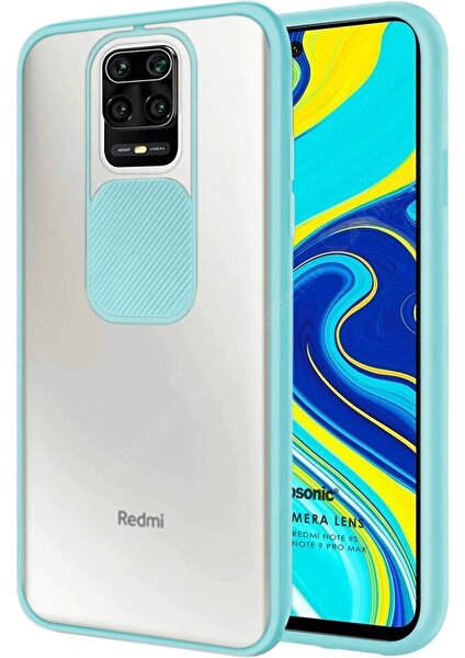 Xiaomi Redmi Note 9 Pro Sürgülü Kamera Korumalı Kılıf - Turkuaz