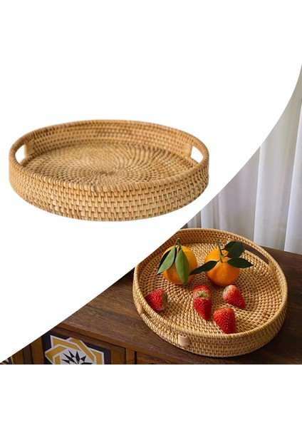 32x5cm Hasır Rattan Yuvarlak Depolama Tepsisi (Yurt Dışından)