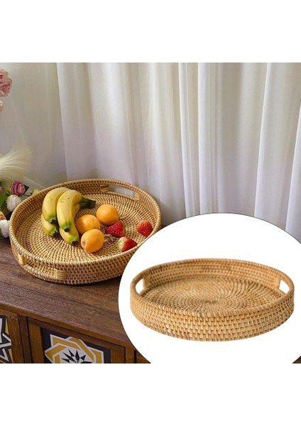 32x5cm Hasır Rattan Yuvarlak Depolama Tepsisi (Yurt Dışından)