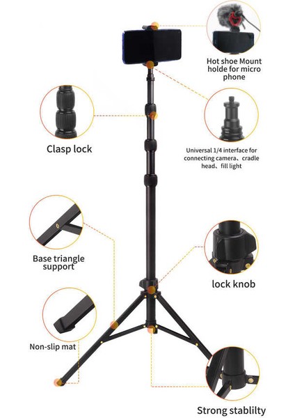 Mt-45 Tripod 168 cm 360 Derece Dönebilen Başlık 3 Kademeli Yükseklik Ayarı