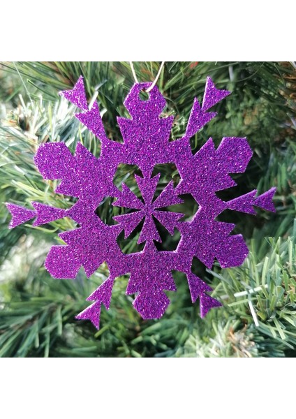 Mor Kar Tanesi Simli Eva Ağaç ve Hediye Süsü 8X8CM 12 Li