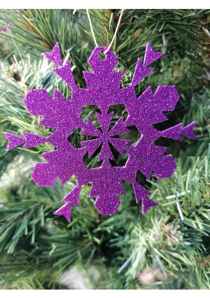 5 Farklı Renkte Kar Tanesi Simli Eva Ağaç ve Hediye Süsü 8X8CM 15 Li