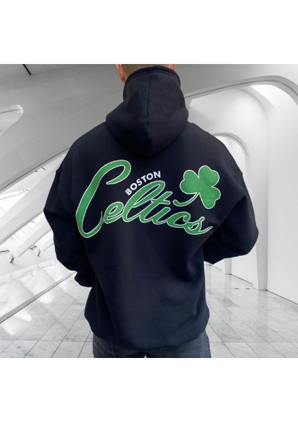 Kapüşonlu 4 Iplik Çok Kalın Tam Kışlık Celtıcs Sırt Baskılı Oversize Yeni Stil Erkek Sweatshirt