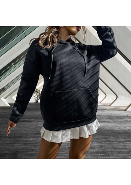 Amor Woman 4 Iplik Çok Kalın Tam Kışlık Kapüşonlu Oversize Pamuk Dokuma Sokak Stili Kadın Sweatshirt