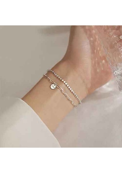 TS000732 - 2'li Ince Zincir 925 Ayar Gümüş Kadın Bileklik