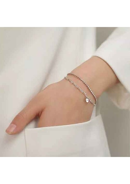 TS000732 - 2'li Ince Zincir 925 Ayar Gümüş Kadın Bileklik