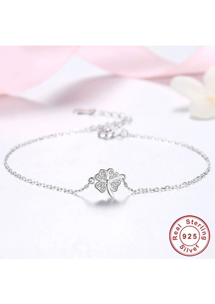 TS000206 - Yonca Yaprağı Figürü 925 Ayar Gümüş Kadın Bileklik