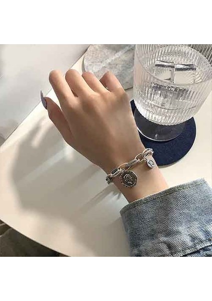 TS000811 - Şans Parası 925 Ayar Gümüş Kadın Bileklik