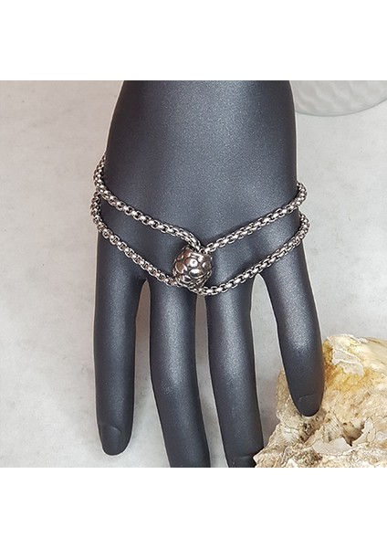 TS000051 - Çift Sıra Paslanmaz Çelik El İşi/Tasarım Erkek Bileklik