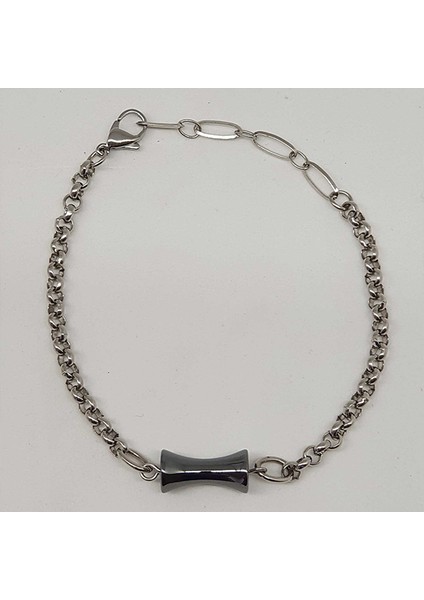 TS000922 - Kum Saati Figürü Zincir Paslanmaz Çelik El İşi/Tasarım Erkek Bileklik