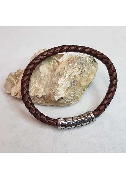 TS000034 - Gerçek Deri, Yılan Sırtı Kahverengi Deri El İşi/Tasarım Erkek Bileklik fiyatları