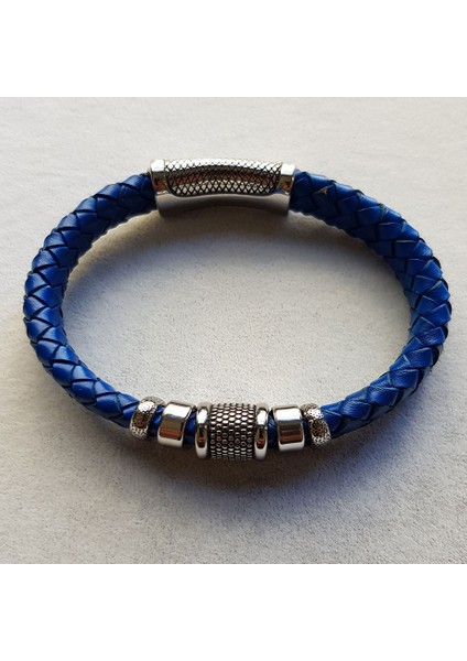 TS000561 - Gerçek Deri Geniş Bantlı Lacivert Deri El İşi/Tasarım Erkek Bileklik fiyatları