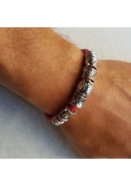 TS000558 - Gerçek Deri ,yılan Sırtı Desen, Kiremit Kırmızı Deri El İşi/Tasarım Erkek Bileklik