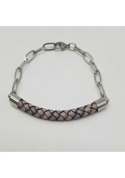 TS000715 - Gerçek Deri, Yılan Sırtı Deseni Açık Kahve Rengi Deri El İşi/Tasarım Erkek Bileklik fiyatları