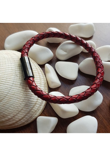 TS000850 - Gerçek Deri Yılan Sırtı Desen, Kiremit Kırmızı Renk Deri El İşi/Tasarım Erkek Bileklik fiyatları