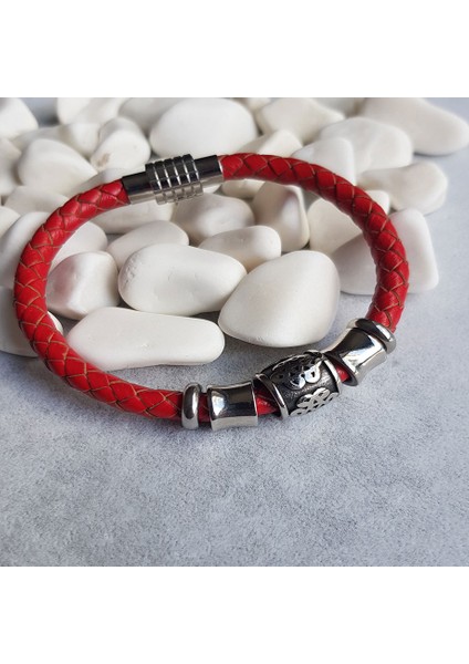TS000905 - Yapay Deri Kiremit Kırmızı Renk Deri El İşi/Tasarım Erkek Bileklik fiyatları