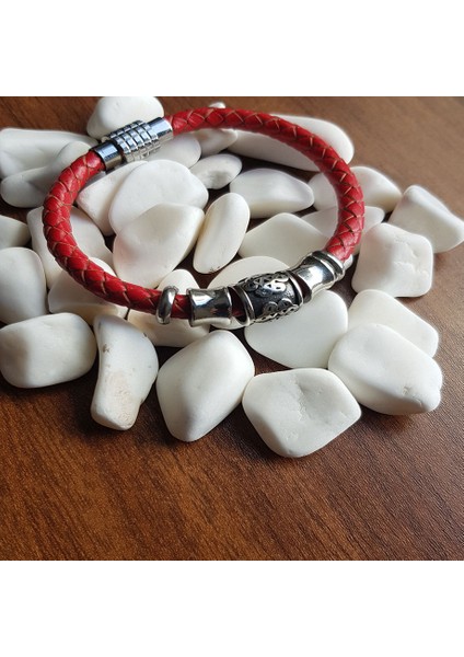 TS000905 - Yapay Deri Kiremit Kırmızı Renk Deri El İşi/Tasarım Erkek Bileklik modelleri