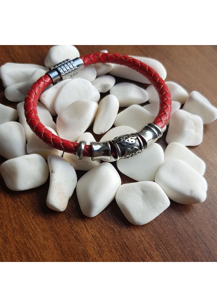 TS000905 - Yapay Deri Kiremit Kırmızı Renk Deri El İşi/Tasarım Erkek Bileklik fırsatları