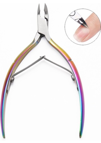 Paslanmaz Çelik Nail Art Makası Makas Ölü Deri Sökücü Manikür Pedikür Makası Pense Kırpma Bakım Araçları Siyah Gökkuşağı