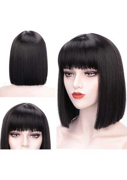 Sentetik Kısa Düz Peruk Kadınlar Içın Patlama ile Siyah Yarım Gri Pembe Mavi Bob Peruk Isıya Dayanıklı