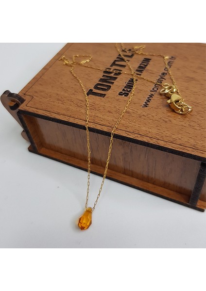 TS001438 - Majestik Topaz Orijinal Swarovsky Paslanmaz Çelik Kadın Kolye