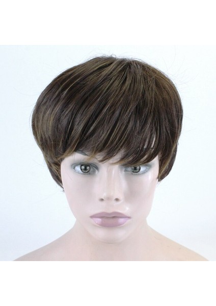 Kadınlar Düz Kısa Doğal Peruk Tarzı Pixie Cut Sentetik Saç Kahverengi Kadınlar Içın Isıya Dayanıklı Saç Peruk fiyatları