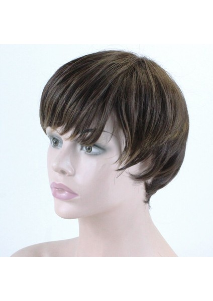 Kadınlar Düz Kısa Doğal Peruk Tarzı Pixie Cut Sentetik Saç Kahverengi Kadınlar Içın Isıya Dayanıklı Saç Peruk modelleri
