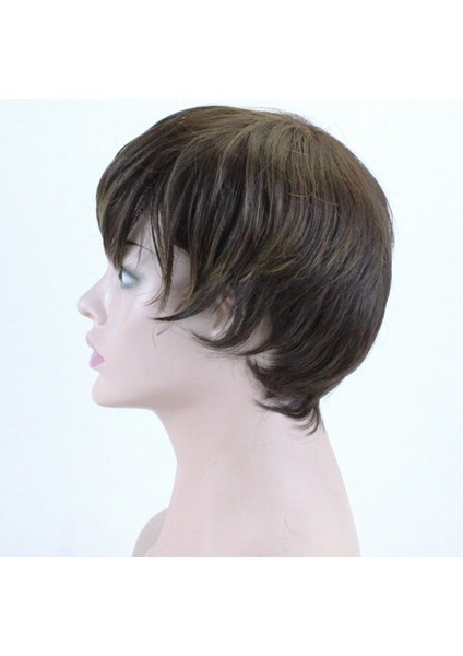 Kadınlar Düz Kısa Doğal Peruk Tarzı Pixie Cut Sentetik Saç Kahverengi Kadınlar Içın Isıya Dayanıklı Saç Peruk indirimleri