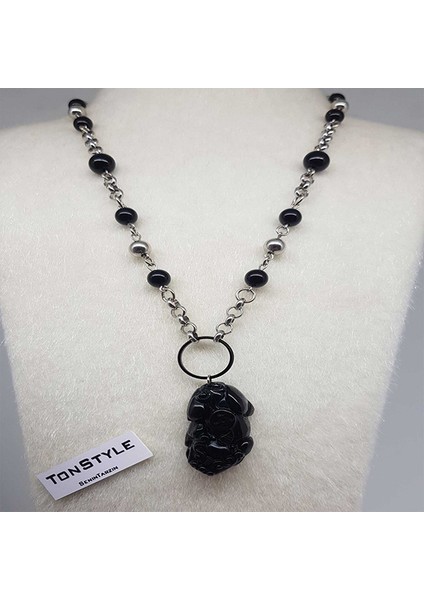 TS000863 - Obsidyen Pi Xiu Transhipment El İşi/Tasarım Erkek Kolye