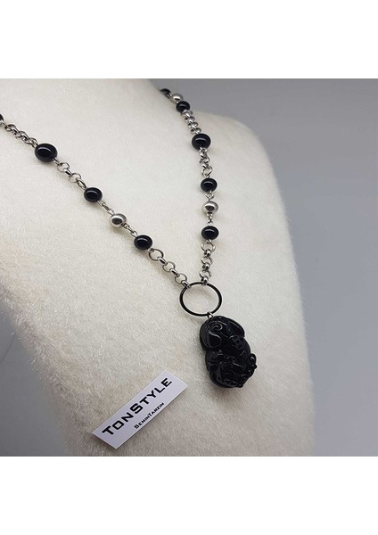 TS000863 - Obsidyen Pi Xiu Transhipment El İşi/Tasarım Erkek Kolye