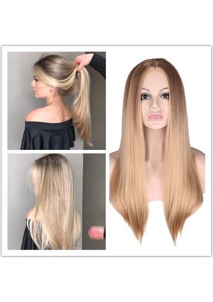 Uzun Düz Sarışın Peruk Orta Kısmı Afrikalı Amerikalı Kadınlar Içın Isıya Dayanıklı Saç Sentetik Peruk Doğal Peruk(Yurt Dışından)
