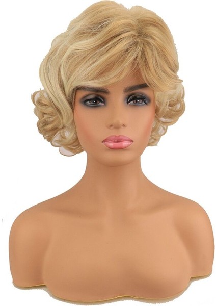 Kadınlar Içın Peruk Sentetik Saç Patlama ile Kısa Kıvırcık Saç Doğal Açık Altın Isıya Dayanıklı Lük Kullanım Peruk fiyatları