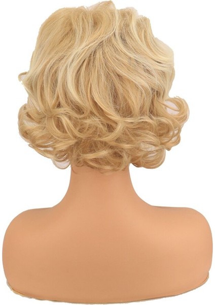 Kadınlar Içın Peruk Sentetik Saç Patlama ile Kısa Kıvırcık Saç Doğal Açık Altın Isıya Dayanıklı Lük Kullanım Peruk indirimleri