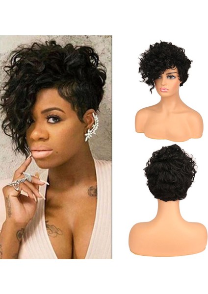 Kadın Sentetik Peruk Kısa Kıvırmak Doğal Siyah Cosplay Peruk Patlama ile Siyah Kadınlar Içın Isıya Dayanıklı Saç