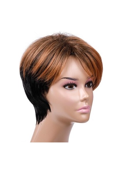 Kısa Bob Pixie Cut Patlama ile Sentetik Peruk Siyah ve Açık Kahverengi Peruk Kadınlar Içın Düz Ombre Cosplay Parti Peruk modelleri