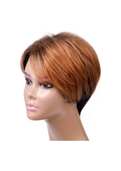 Kısa Bob Pixie Cut Patlama ile Sentetik Peruk Siyah ve Açık Kahverengi Peruk Kadınlar Içın Düz Ombre Cosplay Parti Peruk fırsatları