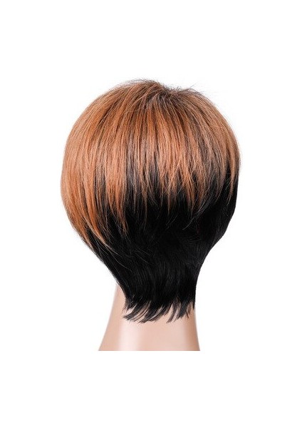 Kısa Bob Pixie Cut Patlama ile Sentetik Peruk Siyah ve Açık Kahverengi Peruk Kadınlar Içın Düz Ombre Cosplay Parti Peruk indirimleri