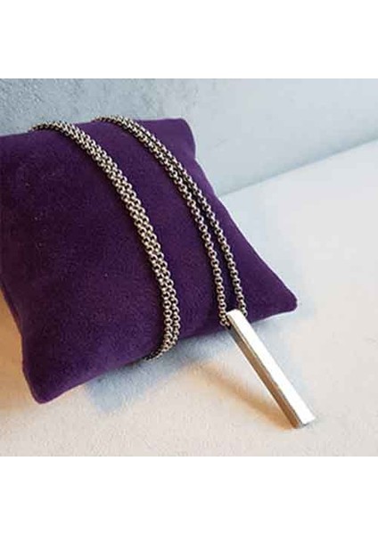 TS000917 - Cuboid Dikey Bar Charm Paslanmaz Çelik Erkek Kolye