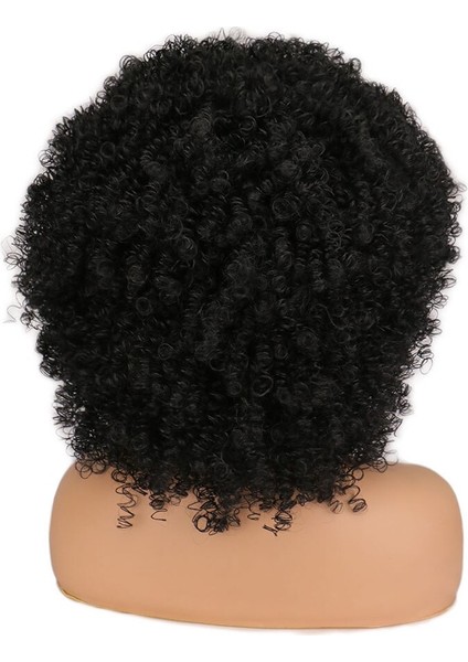 Kısa Saç Afro Kinky Kıvırcık Peruk Patlama ile Sentetik Peruk Siyah Kadınlar Içın Doğal Cosplay Peruk Sıcaklık indirimleri
