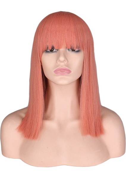12 Inç Kısa Düz Saç Kahverengi Peruk Kadınlar Içın Sentetik Bob Peruk Sıcaklık Fiber Saç Kırmızı Pembe Kahverengi Renk